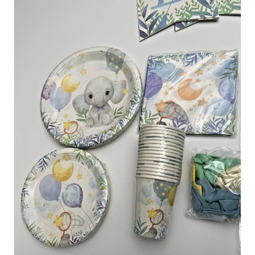 Elephant Baby Boy Shower Party Supplies - Serves 16 - Blue Elephant Decorati...